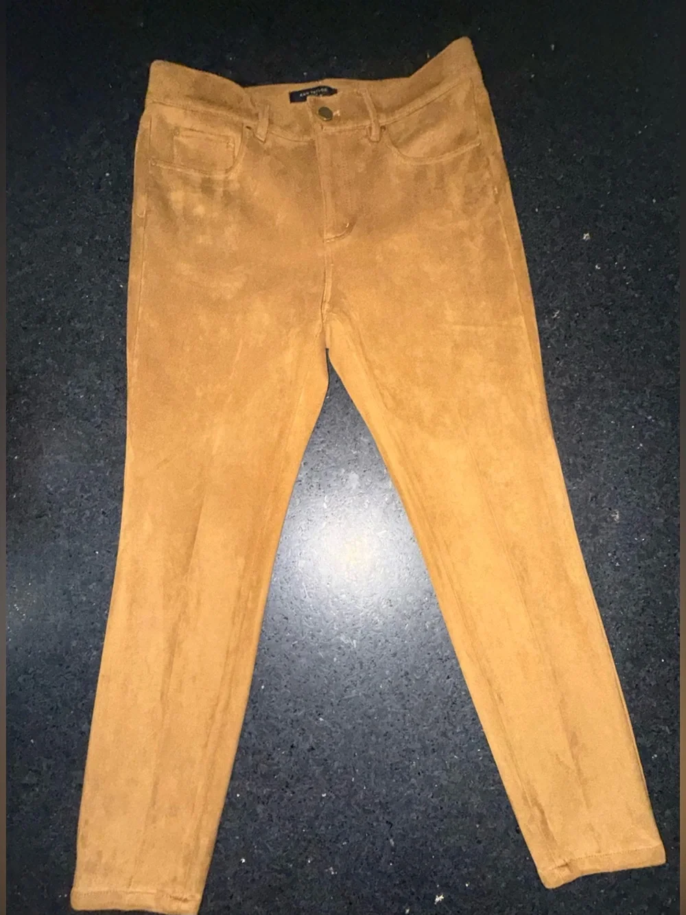 UEC Ann Taylor Cropped Faux Suede-Look Skinny Pants Camel color stretch SZ 6P